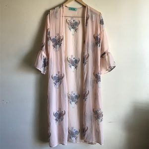 Floral Print Split Side Open Front Cardigan